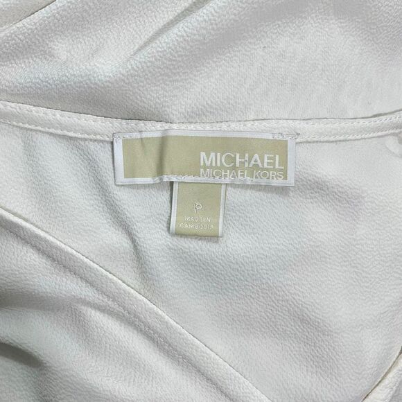 Michael Michael Kors Women Size XS 2 White Button Down V Neck Ruffle Blouse Top - Picture 10 of 11